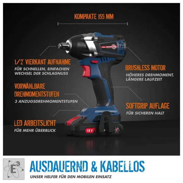 Aku rázový utahovák 18V bez aku BSS 18 1/2-0 BL Güde 58449