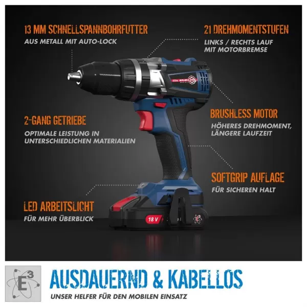 Aku příklepová vrtačka 18V bez aku BSB 18-0 BL Güde 58445